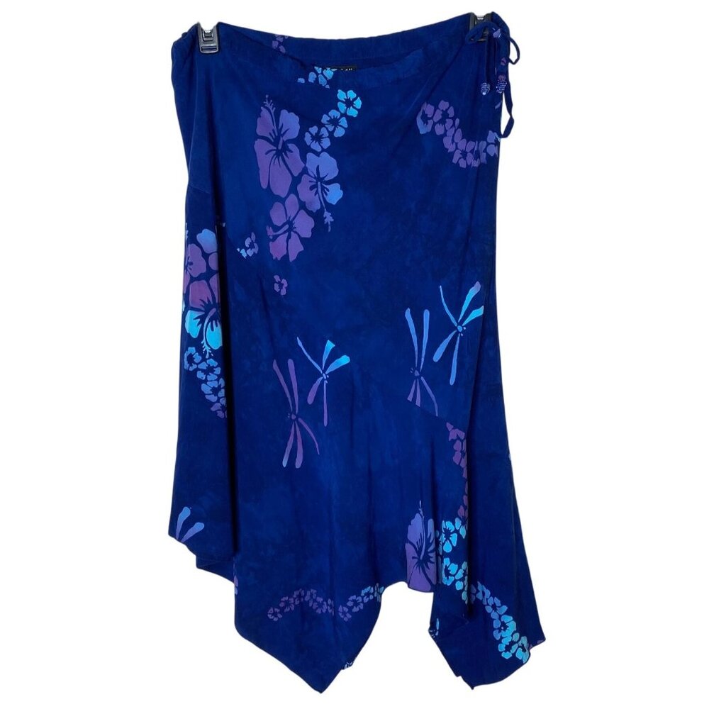 Tropical Tantrum XL Dragonfly Print Asymmetrical Midi Skirt Boho Rayon